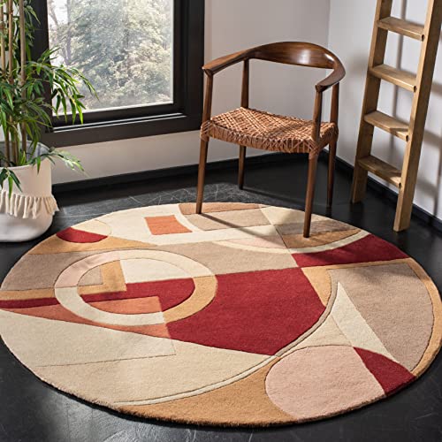 SAFAVIEH Rodeo Drive Collection 4' Round Beige/Multi RD845A Handmade Mid-Century Modern Abstract Premium Wool Entryway Foyer Living Room Bedroom Kitchen Area Rug - color: Beige/Multi, size: 4' (Round)