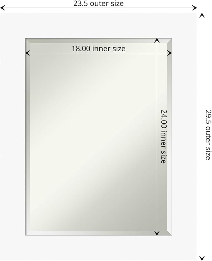 Amanti Art White Bathroom Mirror for Over Sink, 30x24 Basic White Rectangle Vanity Mirror, Medium Casual Wood Frame, Hangs Horizonally and Vertically, Bathroom Wall Decor, Beveled Edge from WI, USA