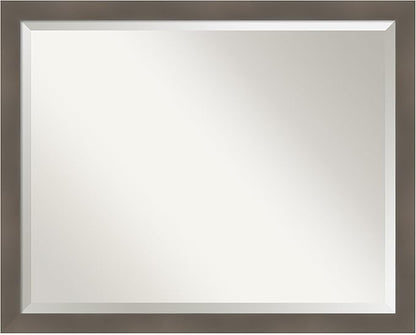 Amanti Art Grey Wall Mirror 25x31 Edwin Clay Grey Rectangle Bathroom Mirror for Wall Decor Living Room, Large Casual Wood Frame, Hangs Horizonally and Vertically, Bathroom Decor, Beveled Edge from WI