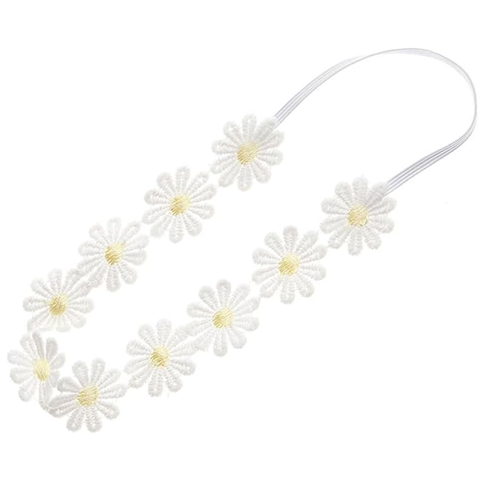 Women Girls Lace Daisy Flower Headband Soft Hair Bands Floral Crown Wreath Flower Headpiece (Yellow)