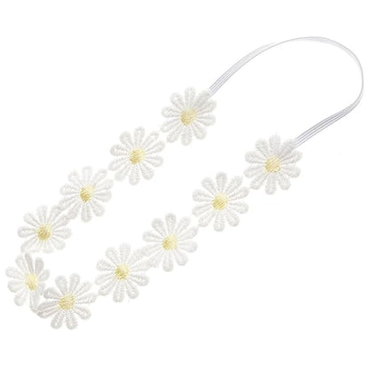 Women Girls Lace Daisy Flower Headband Soft Hair Bands Floral Crown Wreath Flower Headpiece (Yellow)