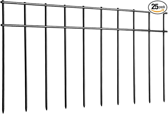 Adavin Small/Medium Animal Barrier Fence 25 Pack 20 in(L)X 10 in(H) Underground Decorative Garden Fencing,Dog Rabbits Fences Black Metal Fence Panel Ground Stakes for Outdoor Patio.Total Length 42 Ft