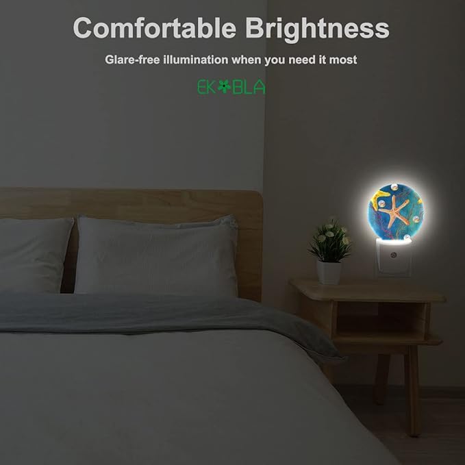 EKOBLA Starfish Plug-in Night Light, Ocean Coral, Pearl & Seashell LED Nightlight with Auto Sensor for Home Decor