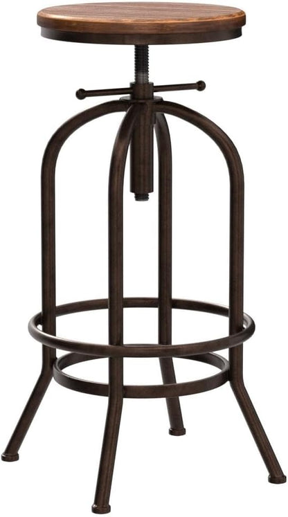 Set of 2 Industrial Bar Stool-Retro 26-32.3inch Swivel Stools-Extra Tall Kitchen Chair-Bar Counter Height Adjustable-Fully Welded (Copper 2PCS)