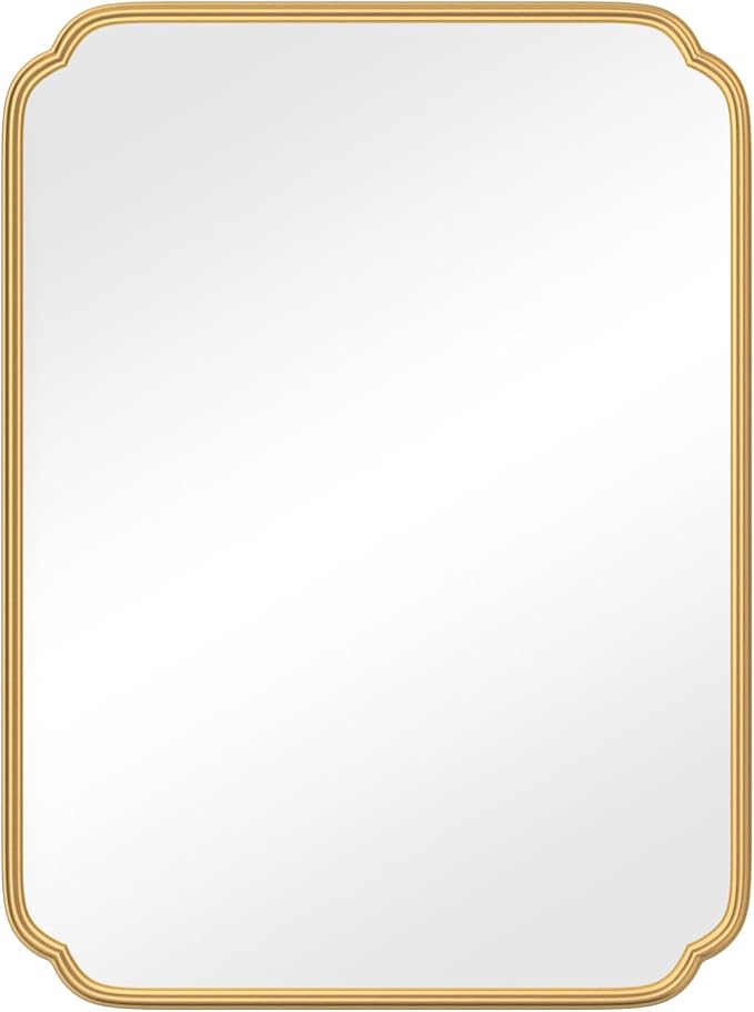 30" x 40"Gold Bathroom Mirror for Over Sink, Modern Rounded Corner Rectangle Wall Mirror for Bathroom Vanity Decorative with Non-Rusting Iron Metal Framed (Horizontal/Vertical)