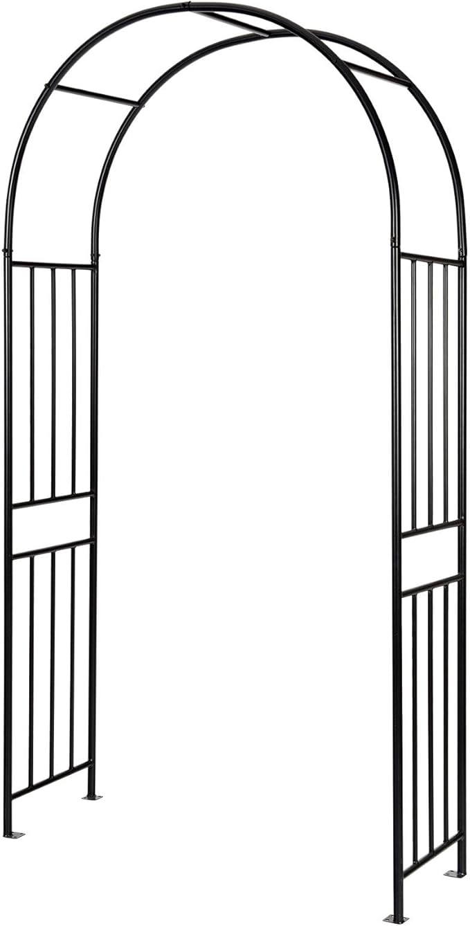 LDAILY Moccha Garden Arch Arbor Trellis, 7.2Ft Outdoor Steel Arbor with Stakes, Metal Archway for Climbing Plants, Wide Sturdy Garden Arch for Lawn, Party, Ceremony Wedding Decoration, Black