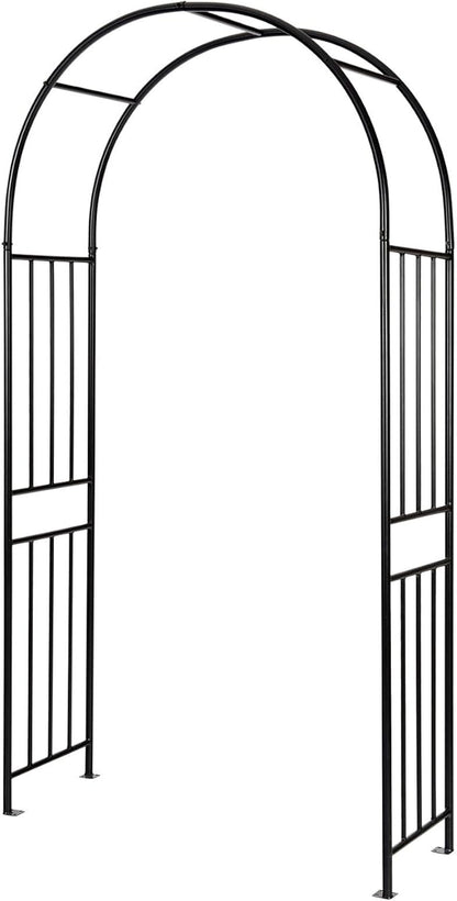 LDAILY Moccha Garden Arch Arbor Trellis, 7.2Ft Outdoor Steel Arbor with Stakes, Metal Archway for Climbing Plants, Wide Sturdy Garden Arch for Lawn, Party, Ceremony Wedding Decoration, Black