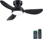 Kviflon 36 Inch Flush Mount Ceiling Fan with Light, 3 Reversible Blades, Remote & APP Control, 3 CCT Dimmable for Bedroom Living Room, Black