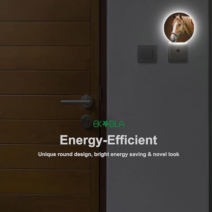 EKOBLA Watercolor Horse Plug-in Night Light, Brown Horse Wildlife LED Nightlight with Dusk to Dawn Auto Sensor for Bedroom, Bathroom & Hallway