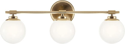 Kichler Benno 3-Light Bathroom Vanity Light Fixture, Modern Wall Mount with Opal Glass in Champagne Bronze, for Bathroom or Powder Room (8.75" x 24.5"), 55172CPZ