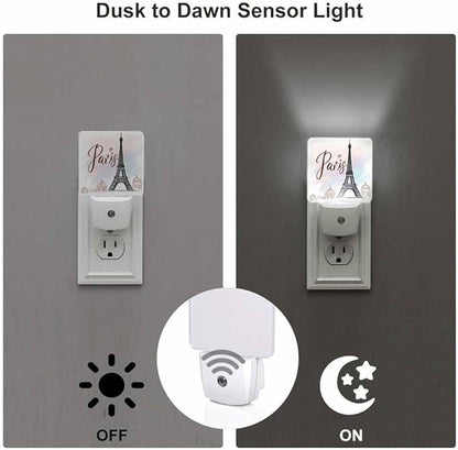 Eiffel Tower Night Lights Plug into Wall Pink Paris Night Light with Dusk to Dawn Sensor for Home Bedroom Bathroom Living Room 0.5W Sleep-Friendly