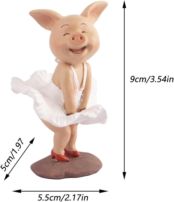 Pig Statue Mini Pig Figurine, Resin Home Decor, Lucky Animal Garden Statue for Micro Landscape （Skirt Pig）