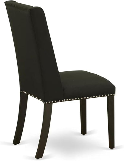 East West Furniture V697FL624-7 7 Piece Modern Dining Table Set Consist of a Rectangle Wooden Table with V-Legs and 6 Black Linen Fabric Parson Dining Chairs, 40x72 Inch, Multi-Color
