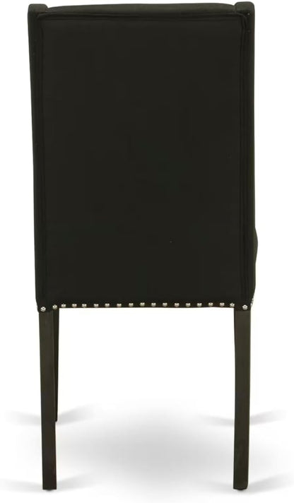 East West Furniture V697FL624-7 7 Piece Modern Dining Table Set Consist of a Rectangle Wooden Table with V-Legs and 6 Black Linen Fabric Parson Dining Chairs, 40x72 Inch, Multi-Color