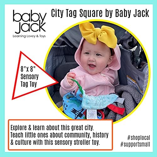Baby Jack & Co 8x8” Learning Lovey Nashville Tennessee Tag Toys for Babies - Baby Crinkle Toys - Soft & Safe - Learn USA Cities and Shapes - Ideal Baby Toy & Gift BPA Free w/Stroller Clip
