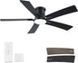52 Inch Ceiling Fans with Lights and Remote, Black Low Profile Ceiling Fan, Flush Mount Style with 5 Blades, For Indoor Bedroom Living Room/Outdoor, 6 Speed Reversible DC Motor, 3CCT Dimmable LED