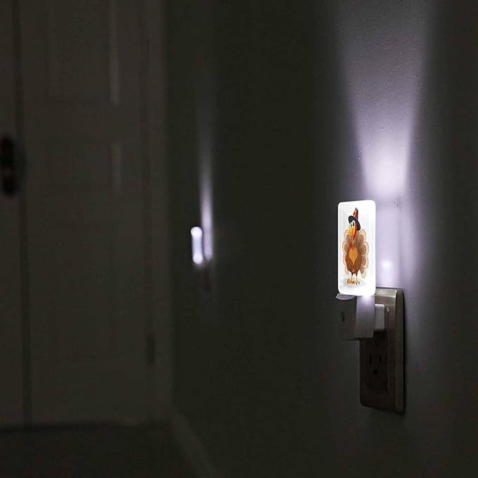 LED Night Light Plug into Wall with Dusk to Dawn Light Sensor White Energy Efficient Thanksgiving Day Turkey Nightlight for Bedroom Bathroom Hallway Living Room Kitchen