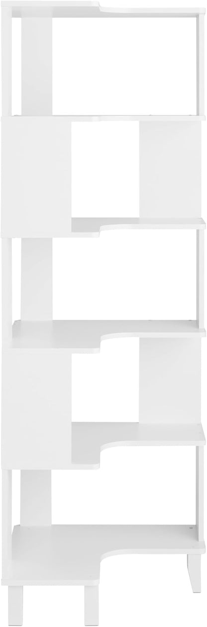 Prepac Nordik 6-Tier White Modern Mid Century Corner Bookcase, 71.5" Extra Tall White Corner Shelf with Storage, Multifunctional Freestanding Bookshelf for Home Office, Living Room, Bedroom