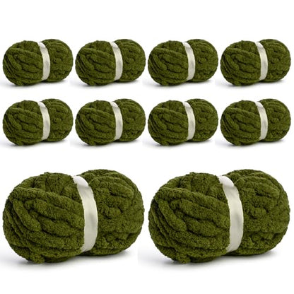 10 Pack Jumbo Chenille Yarn for Crocheting, #10 Super Bulky Baby Soft Yarn for Hand Knitting, 220 yds /70.5 oz Fluffy Chunky Knit Throw Blanket Yarn (Olive Green) - color: 10 Olive Green