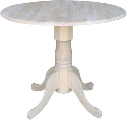 IC International Concepts 36" Dual Drop Leaf Dining Table Solid Real Wood, Sturdy Parawood, 36"W x 36"D x 30"H, DIY, Paint/Stain Ready, Unfinished