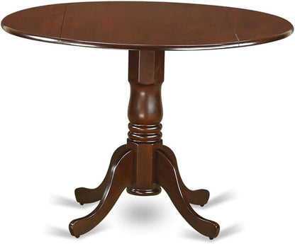 East West Furniture DLBR5-MAH-04 5 Piece Dining Room Furniture Set Includes a Round Dining Table with Dropleaf and 4 Light Tan Linen Fabric Upholstered Chairs, 42x42 Inch, Mahogany