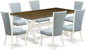East West Furniture X077VE215-7 7 Piece Dining Set Consist of a Rectangle Dining Room Table with X-Legs and 6 Baby Blue Linen Fabric Upholstered Parson Chairs, 40x72 Inch, Multi-Color