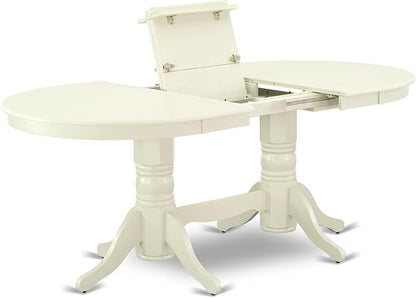 East West Furniture VABO5-LWH-W 5 Piece Kitchen Table Set for 4 Includes an Oval Dining Room Table with Butterfly Leaf and 4 Solid Wood Seat Chairs, 40x76 Inch, Linen White