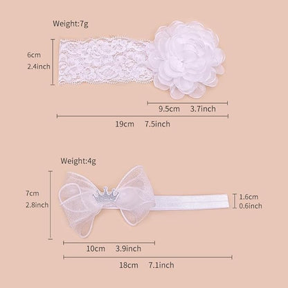 White Lace Christening Headband for Baby Girl Soft Cotton Flower Baptism Toddler Elastic Hairband Bow Newborn Infant Hair Accessories for Birthday Party (White 3, Standard size)