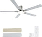 60 Inch Brushed Nickel Ceiling Fans with Lights and Remote, Flush Mount Low Profile 5 Blades Ceiling Fan with 10 Inch Lighting Fixture, Quiet Reversible DC Motor for Living Room, Bedroom and Patio