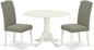 East West Furniture DLEN3-LWH-06 3 Piece Modern Dining Table Set Contains a Round Wooden Table with Dropleaf and 2 Dark Shitake Linen Fabric Parson Dining Chairs, 42x42 Inch, Linen White