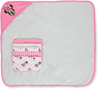 Cudlie Accessories Disney Baby Minnie Mouse Hooded Towel with 5 Piece Washcloth Set, Cute Face Print, GS71797 Pink One Size