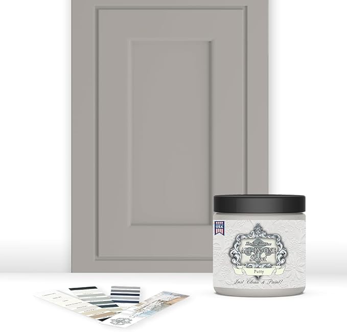 ALL-IN-ONE Paint, Durable cabinet and furniture paint. Built in primer and top coat, no sanding needed. Includes our 30 featured color card - Putty (light taupe), 8oz Sample