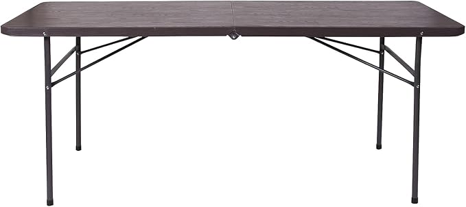 Flash Furniture Elijah 6-Foot Bi-Fold Brown Wood Grain Plastic Folding Table with Carrying Handle