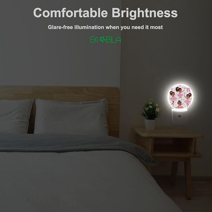 EKOBLA Plug-in Cute Black Ballerina Night Light, African American Ballet Dancer Design, Dusk to Dawn Sensor, Ballet Lovers Nightlight Decor for Women Girls Bedroom Bathroom
