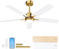 LANMEL 52'' Ceiling Fan with Lights and Remote, Low Profile Modern Ceiling Fan Gold, 6 Speed, Reversible, 3000k-6000k LED, Quiet DC Motor Ceiling Fans for Indoor Outdoor Bedroom Living Room