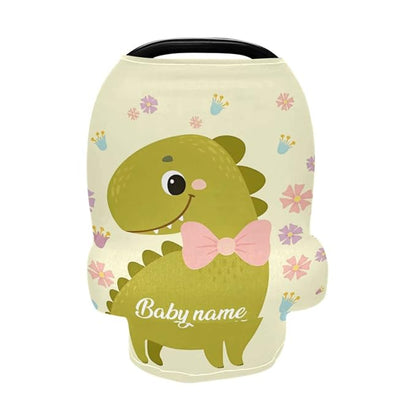 Personalized Baby Car Seat Cover for Babies, Custom Name Baby Car Seats Canopy for Boys Girls, Nursing Breastfeeding Stroller Covers for Infant Newborn, Shower Gift (Cute Dinosaur)