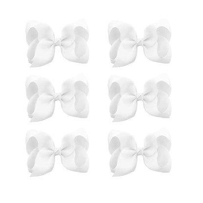 6 PCS 3" Grosgrain Ribbon Hair Bows - Alligator Clips for Toddlers in Solid Color (White)