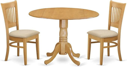 East West Furniture DLVA3-OAK-C 3 Piece Dining Set Contains a Round Dining Room Table with Dropleaf and 2 Linen Fabric Upholstered Chairs, 42x42 Inch, Oak