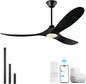60 inch Black Ceiling Fan with Lights, Outdoor Ceiling Fans for Patios Damp Rated, Large Airflow Smart Propeller Ceiling Fan Modern Wooden Ceiling Fans for Commercial Indoor Exterior House Porch