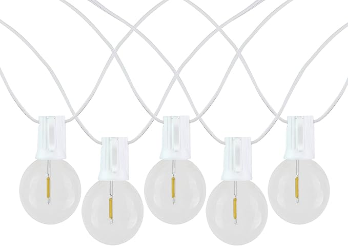 Novelty Lights 25 Feet G40 LED Patio String Light Set with 25 Bulbs, Warm White, Weather Resistant and Shatterproof Replaceable Plastic Globe Bulbs, White Wire