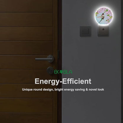 EKOBLA Hummingbird Plug-in Night Light, Spring Bird & Cherry Blossom LED Nightlight with Auto On/Off Sensor for Kids, Seniors & Bedroom Decor