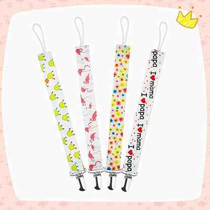 Pacifier Clip for Baby Boys Girls, 4 Pack Pacifier Holder Boho Pattern Leash Pacifier Strap with Clip Unisex Baby Shower Birthday Christmas Gift (Flamingo)