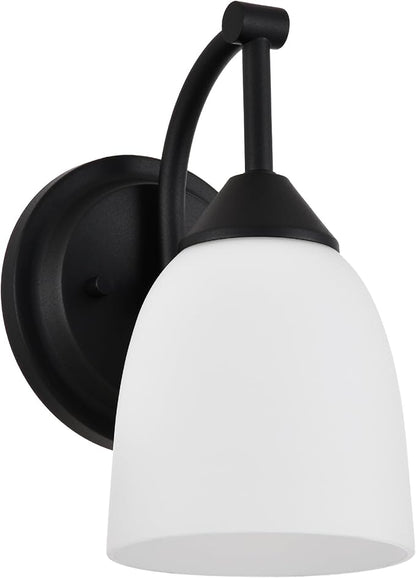 Traditional 1-Light Indoor Black Wall Sconce with Frosted Glass Bathroom Bedroom Hallway, 9.6" H x 5.5" W, Textured Black