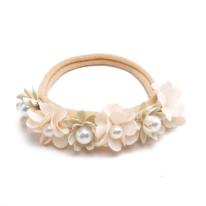 cherrboll 3pcs Baby Girl Flower Headbands, Super Soft & Stretchy Nylon Floral Hairbands for Newborn Toddler