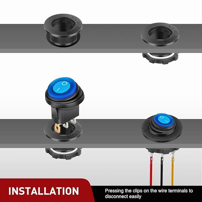 Nilight 5PCS Waterproof Round Rocker Switch w/Wiring Harness Switches Holder 12V 24V Blue LED Lighted On Off Toggle Shell SPST 3Pin for Switch Panel Car RV Trucks Marine Boats