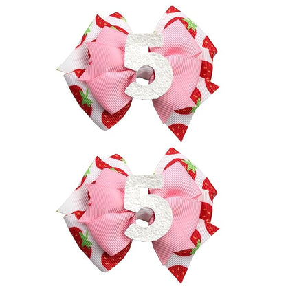Birthday Hair Bow for Baby Girls - 2Pcs Pink Sprinkle Hair Clips for 5th Birthday Glitter Ice Cream Baby Bow Party Decorations for Girls Toddlers Hair Accessories