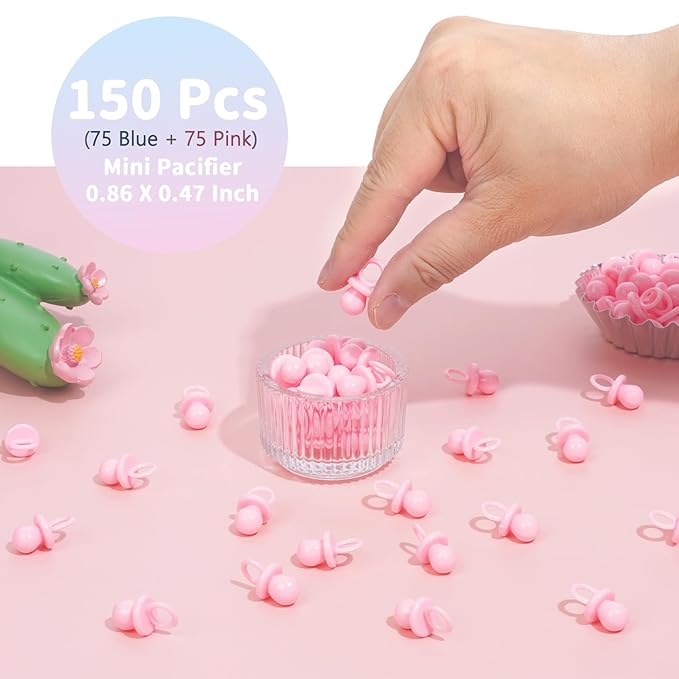 Baby Shower Pacifiers, 150 Mini Pacifiers for Baby Shower, Cute Plastic Pacifiers for Baby Shower Game, Decoration DIY, Gender Reveal Party Table Scatter/Baby Shower Party Favors(Blue&Pink)