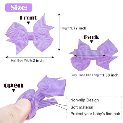Baby Hair Clips for Girls 50PCS - 2" Girls Fully Lined Bows Hair Pins Tiny Hair Bows Alligator Clips for Baby Girls Infants Toddlers in Pairs
