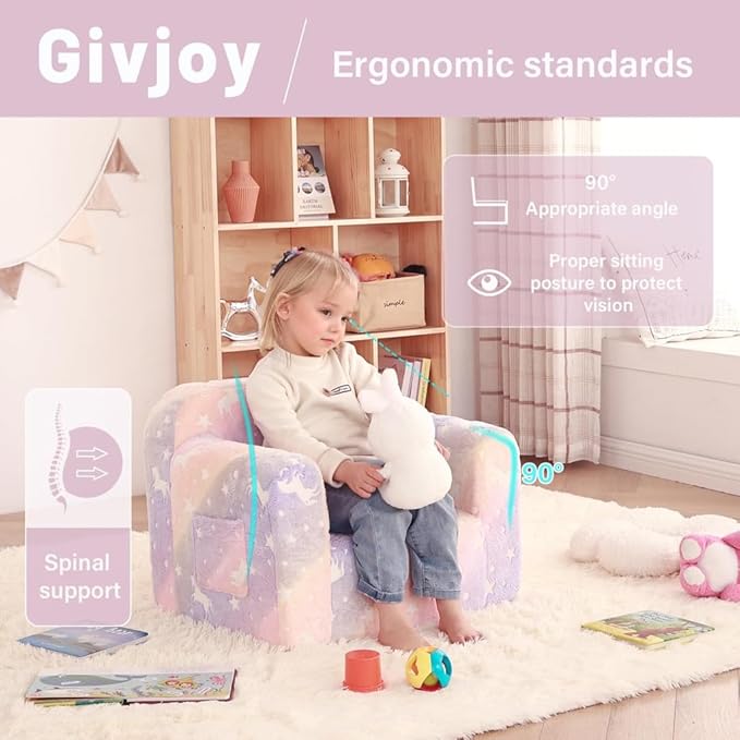 Toddler Chair Plush Kids Couch, Comfy Kids Sofa Toddler Lounger Chair for Bedroom, Convertible Toddler Couch for Girls and Boys, Reading Chair for Kids