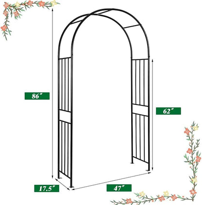 LDAILY Moccha Garden Arch Arbor Trellis, 7.2Ft Outdoor Steel Arbor with Stakes, Metal Archway for Climbing Plants, Wide Sturdy Garden Arch for Lawn, Party, Ceremony Wedding Decoration, Black